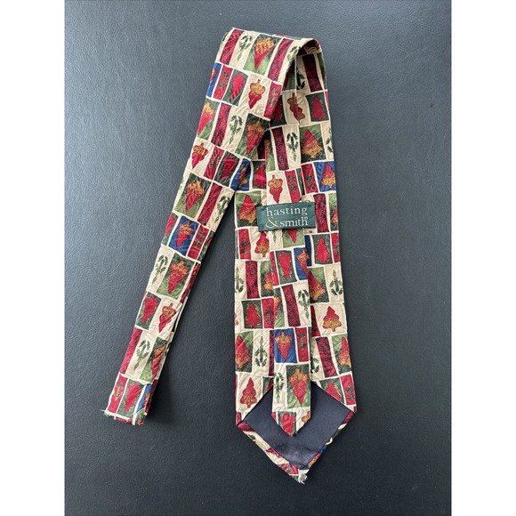 Men's Neck Tie Hasting & Smith Silk L58" W 4" beige red blue - Picture 3 of 3